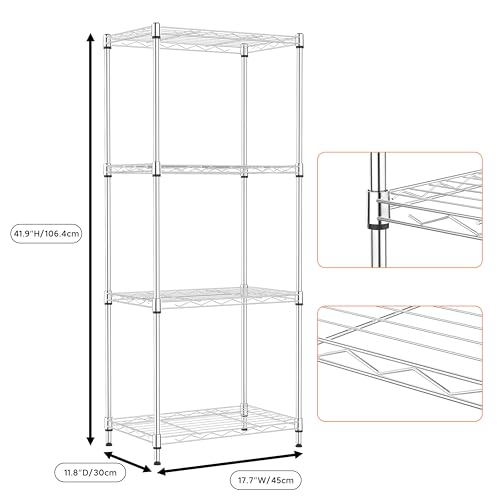 Image of M MZG 4 Tiers Shelf Metal Storage Shelves Wire Rack Closet Organizers with Wheel for Garage Kitchen Bathroom Laundry Chrome 11.8 inch D x 17.7 inch W x 41.9 inch H