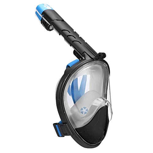 Legit Sports Full Face Snorkel Mask - Snorkeling Mask with Larger Viewing Area - Snorkel Mask Full Face for Adults - Snorkel Mask No Leak (Black/Clear/Blue/Black/Blue, Large/X-Large)