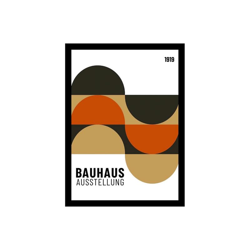 Image of BLINKART Vintage Bauhaus Retro Geometric Aesthetic Poster Gallery | Colorful Wrap Framed For Home Office Studio Living Room Modern Art Studio Decoration Abstract Shapes | (d100) | 13x10 Inch