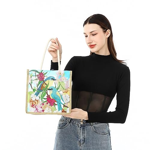 Uposao 5D Diamond Drawing Handbag Shopping Bag Foldable Grocery Tote DIY Craft Reusable Shopping Bag Eco-Friendly Gift Bag Art Handmade Storage Bags - Image 3