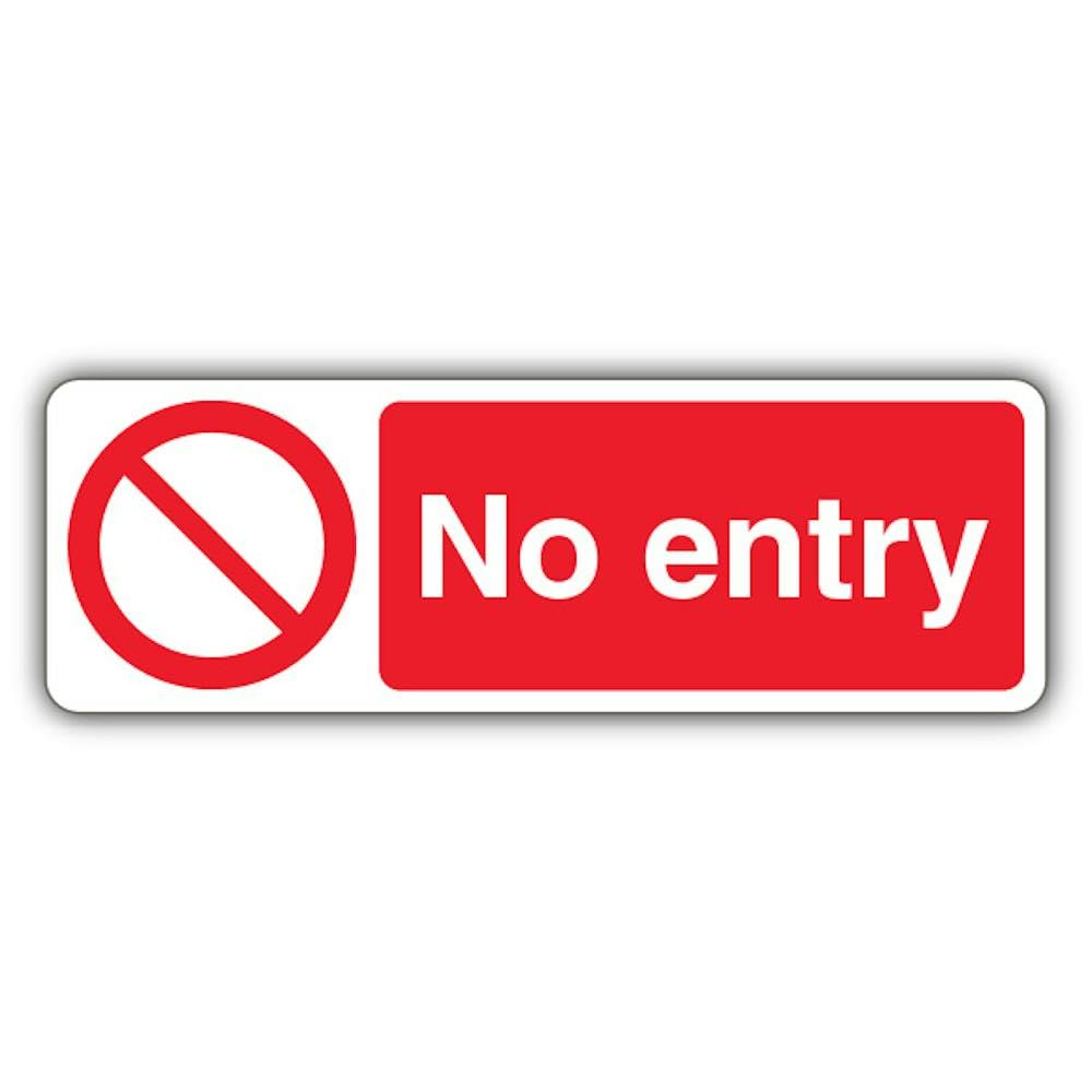 V Safety No Entry - Prohibition Symbol - Landscape Safety Sign - 450 x 150 mm - 3mm Aluminium Composite