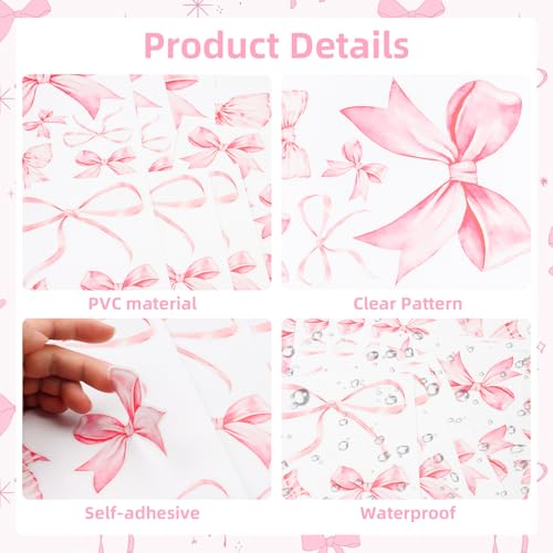 12 láminas de stickers decorativos de pared con lazo rosa miniatura 6