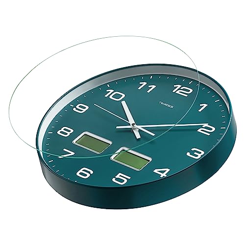 Timess Wall Clock, 14 Inch Large Dial Non-Ticking Silent Battery Operated Analog With Dual Lcd Display For Instant F° Temperature And Humidity thumb #3