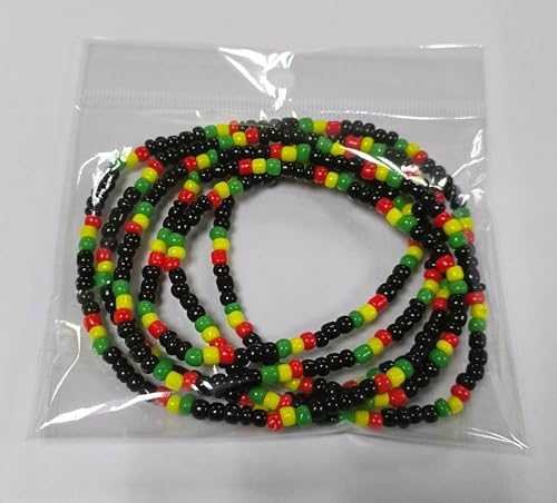 Generic Necklace UPOV made of Rasta beads, black, red, yellow and green in Reggae style, set of 3 pieces of different sizes.3