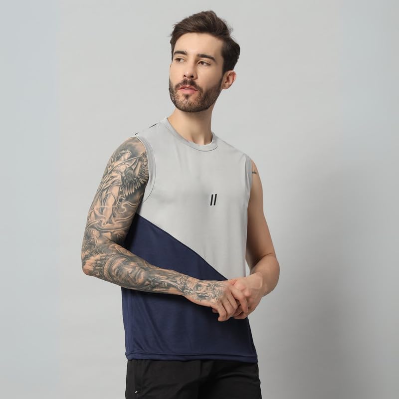 Image of ATICX Men's Polyester Sports Sleeveless T Shirt - Gym Vest, Workout Sando, Training Tank Top, Cut Sleeves Quick Dry Tee for Running, Swimming, Badminton, Fitness & Sports