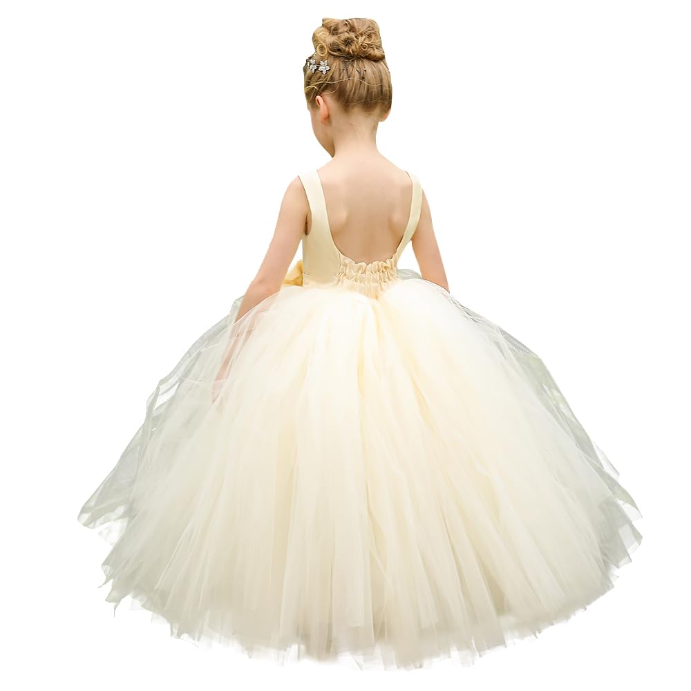 PLWEDDING Vestito da ragazza di fiori, per compleanno, tutù, pageant, in tulle, da principessa, per feste, matrimoni, bambini,