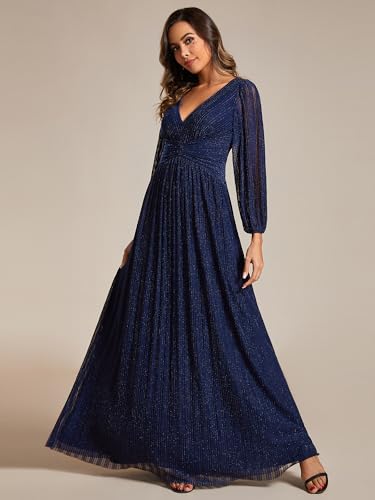 Ever-Pretty Women's A-Line Long Lantern Sleeves Formal Gowns Empire Waist Long Glitter Evening Dress3
