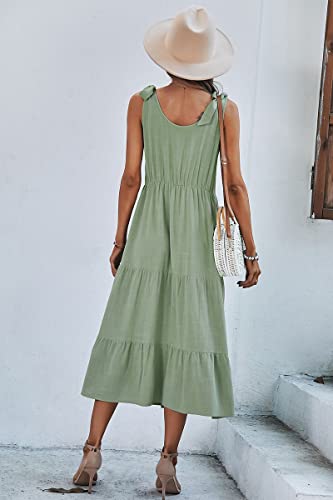 Image of chouyatou Women's Summer Adjustable Spaghetti Strap Solid Ruffle Swing Midi Dress