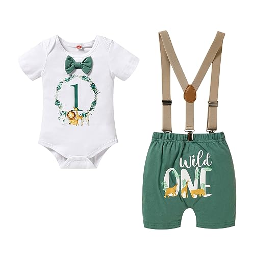 GRNSHTS Baby Boy Funny First Birthday Clothes Infant Boy Bow Tie Romper Bodysuit Cake Smash Outfits