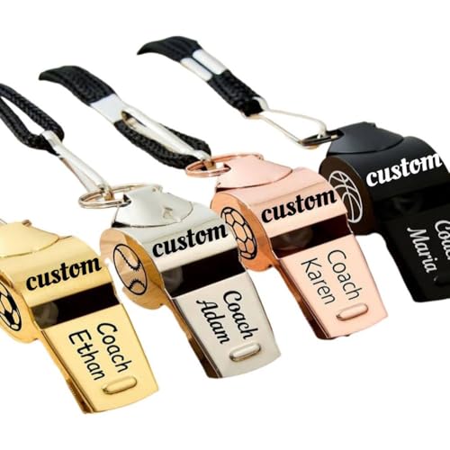 hadefa Custom Stainless Steel Whistle with Lanyard, Personalized Whistle for Coach Referee Teacher, Sports Whistle with Icons, Ideal Gift for Men and Women, End of Season Coach Appreciation Gift