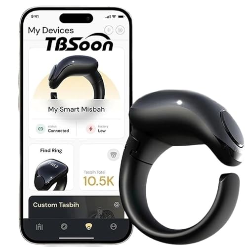 Fashion Tasbih Smart Ring, Tasbeeh Counters, Prayer Direction Indicator Guide,5 Azan Alarm Clock,Forgiveness,Electronic Rosary,Eid al-Fitr Eid al-Adha Ramadan Gift for men women,zikr ring conn 18+20mm