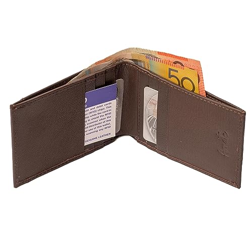 Unisex Mens Womens Slim Minimalist Genuine Leather Card Wallet RFID Block Sleek Bifold Brown Zip Coins Pocket, BROWN, RFID Safe Genuine Leather Cards Wallet3