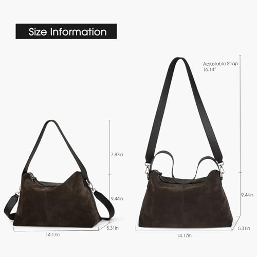 Cartera bandolera de cuero gamuzado para mujer miniatura 3