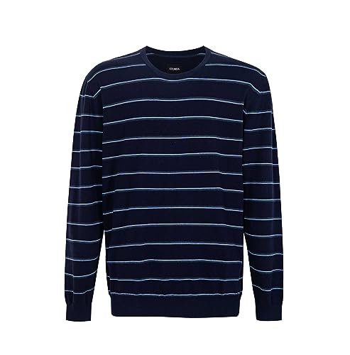 Krumba Mens Oversized Knitted Sweater: Crewneck Striped Long Sleeve Pullover