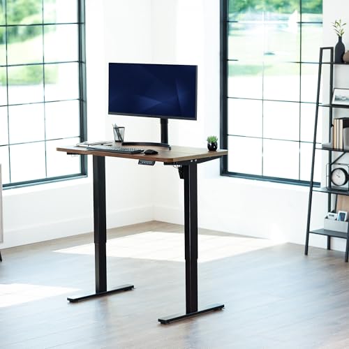Image of VIVO Vintage Brown 43 x 24 in Stand Up Desk, DESK-1B4N | Electric, Holds 220 lbs, Sit Stand, Rustic, Height Adjustable Table, Home and Office Furniture Sets, 1B Series, Black Frame