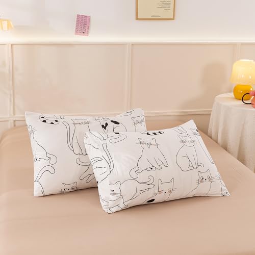 Image of ECOCOTT 2 Pack Pillowcase Queen Size, Cartoon Cats Pattern Pillow Cases Set, 100% Cotton Pillow Covers with Envelope Closure (Queen, 20 inchx30 inch)