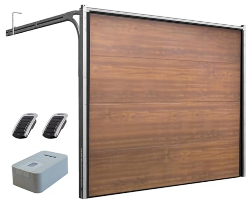 Doorhan Porte de garage sectionnelle avec entra&icirc;nement | Lisse finition | Sans nervures design | beaucoup de dimensions et de couleurs (Golden Oak, Largeur 3500 mm x Hauteur 2280 mm)