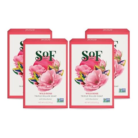 SoF Triple Milled Bar Soap - With Coconut Oil & Organic Shea Butter- Vegan & Non GMO- Free From Phthalates, Sulfates & Parabens- Wild Rose - 6 oz Bar 4 Bars Cover
