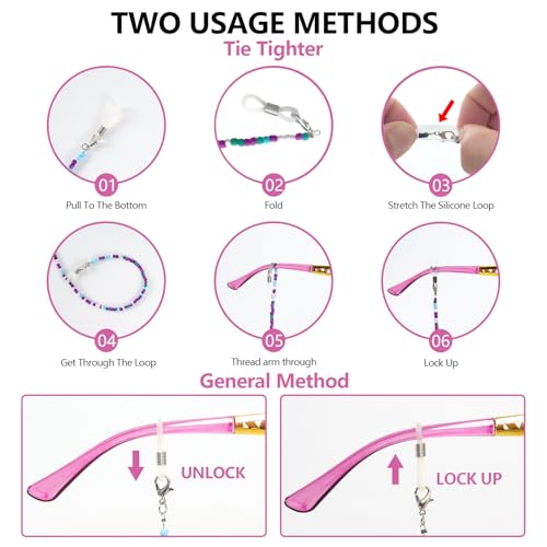 BILIONE 4Pcs Beaded Glasses Chains for Women, Eyeglasses Strap Around Neck