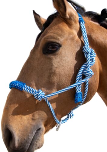 Cabezada de cuerda H3 | Adornos hilo | Color Azul/blanco | Equipamiento para el caballo | Producto de Guarnicionería para Hípica y Doma Los Nietos