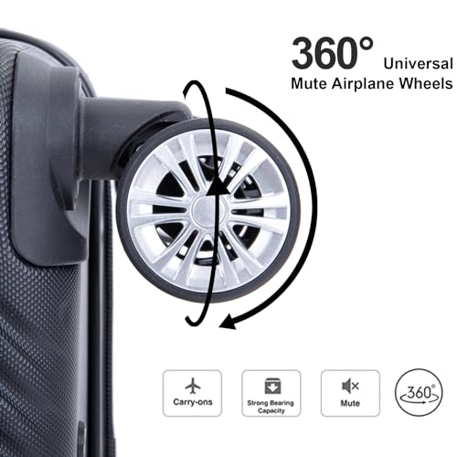 Travelhouse Luggage Sets 4 Piece Suitcase Set ABS Hardside Luggage with Spinner Wheels, Lightweight Carry On Luggage with TSA Lock for Women (2302-BLACK, 4-Piece)4