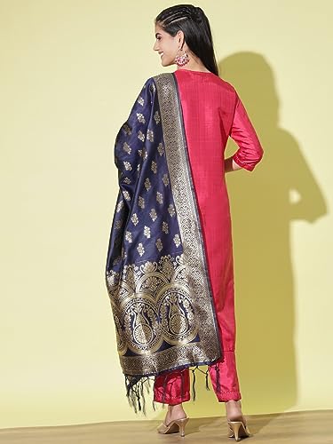 Image of VredeVogel Women's Cotton Silk Blend Straight Kurta Trouser With Dupatta Set