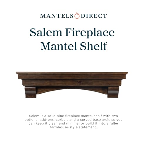 Image of MANTELSDIRECT Mantels Direct Salem Wood Mantel Shelf with Arched Corbels - Rosewood 72 Inch | Wooden Rustic Wall Mounted Shelf from Pine Wood - Perfect for Fireplaces, TVs & Decor