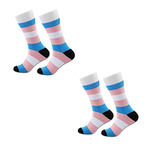 JXGZSO 2 Pairs Transgender Pride Flag Socks LGBTQ Gifts Queer Pride Trans Flag Tube Socks Transgender Gift