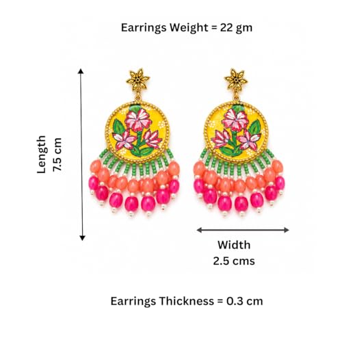 Image of KHOJ.CITY Ethnic Earrings for Women | Handmade Jewellery for Women | Lightweight Boho Statement Earrings for Girls | Multicolor Stylish Earrings
