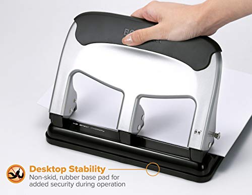Bostitch Office Ez Squeeze Heavy Duty 3 Hole Punch, 40-Sheet Capacity, Use Less Force, Perfect For Home Office School Supplies, Sleek Design, Silver #TOP1