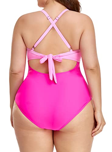 Eomenie Women'S One Piece Swimsuits Tummy Control Cutout High Waisted Bathing Suit Wrap Tie Back 1 Piece Swimsuit Pink Color Block thumb #5