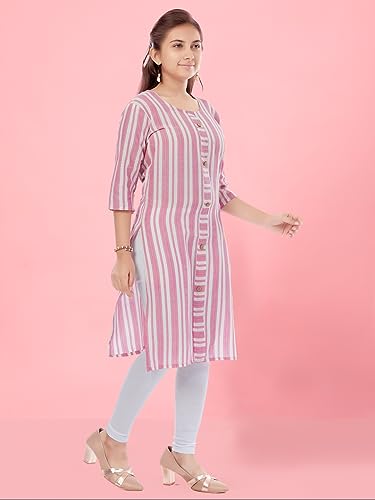 Image of Aarika Girls Peach Colour Cotton Striped Kurti