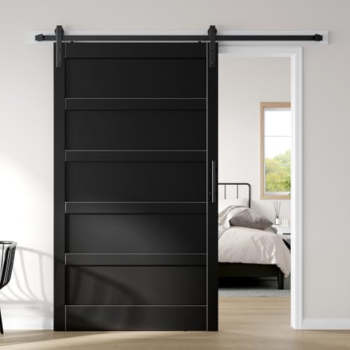 Image of Fredbeck 48x84 Black Barn Door with 8FT Sliding Door Hardware Kit,Interior