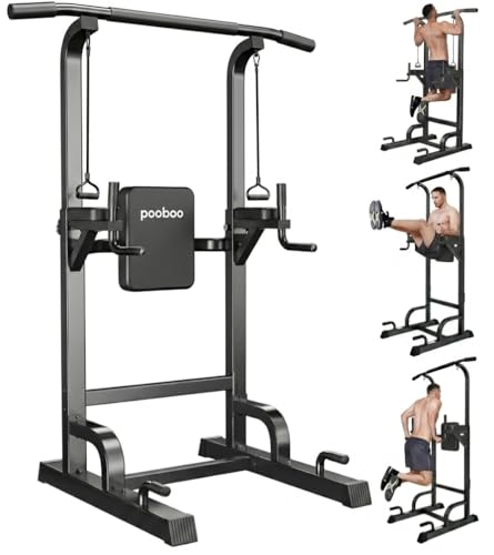 Power Tower Dip Station Pull Up Bar for Fitness Home Gym Workout,Multi-Function Adjustable Height Fitness Strength Training Exercise Equipment,with Power Elastic Ropes (Black01)