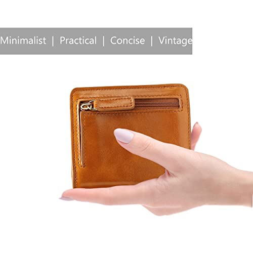 Itslife Women's Rfid Blocking Small Compact Bifold Leather Pocket Wallet Ladies Mini Purse With Id Window (Waxed Brown) #TOP6