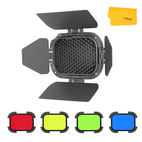 Image of GODOX BD-07 II Barn Door Compatible for Godox AD200Pro II Pocket Flash, with Detachable Honeycomb Grid and 4 Color Gel Filters