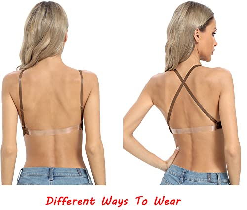 Image of OBICUM Backless Clear Back Bra Convertible Wireless Dance Bra Unpadded Adjustable Straps Low Back
