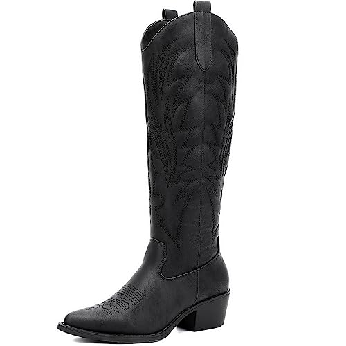 Image of GLOBALWIN Women's The Western Cowboy Cowgirl Embroidered Knee High Boots