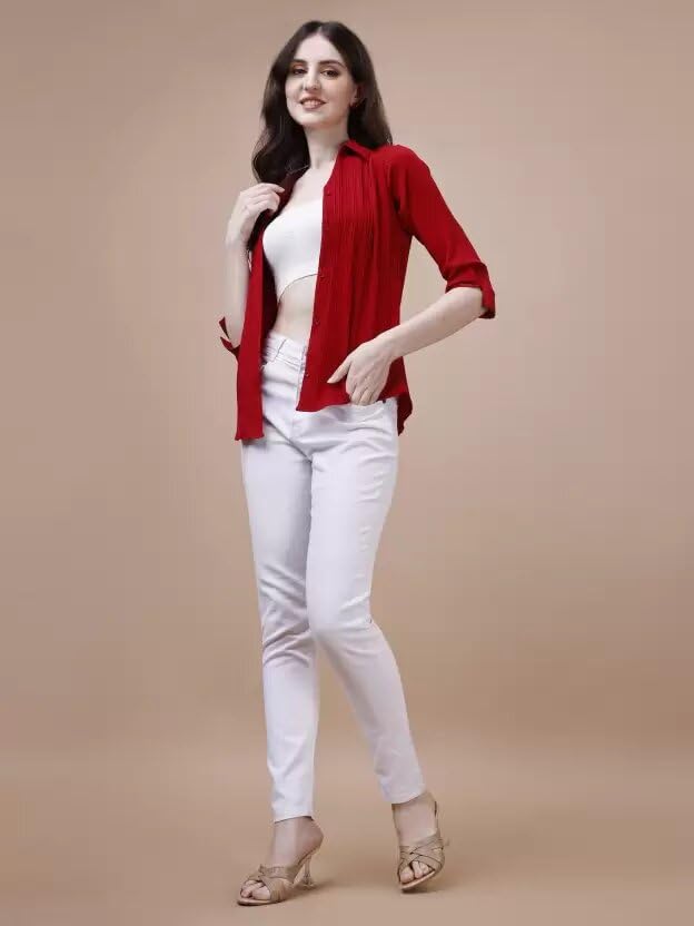 Image of ROYALICA Women Tops Womens Regular Fit Striped White Colour Cotton Blend Casual Shirt