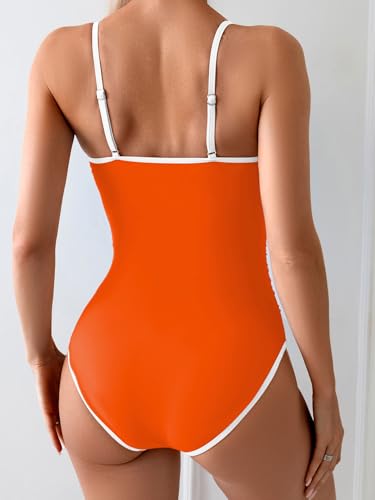 Image of Eomenie Women's One Piece Swimsuit Tummy Control Slimming Bathing Suit Color Block Spaghetti Strap 1 Piece Swim Suit Swimwear