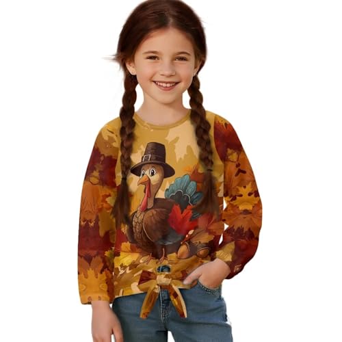 Shirts for Girls Long Sleeve Front Tie Knot Shirt, 5-12 Y