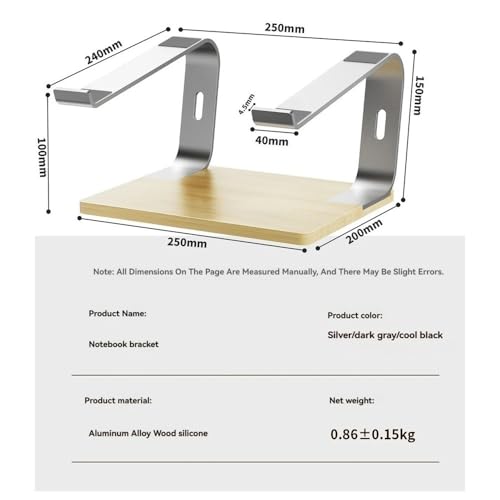 Supporto ergonomico per laptop con rialzo in alluminio e base in legno per uso da scrivania