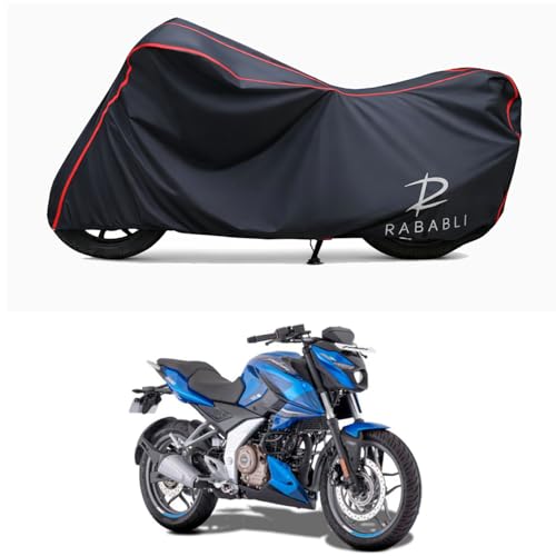 Image of Waterproof Bike Body Cover Compatible for | Bajaj Pulsar N250 | Taffeta Fabric, Red Piping Design, Bottom Elastic Fit | Dustproof, Sun UV & Rain Protection for All Bikes