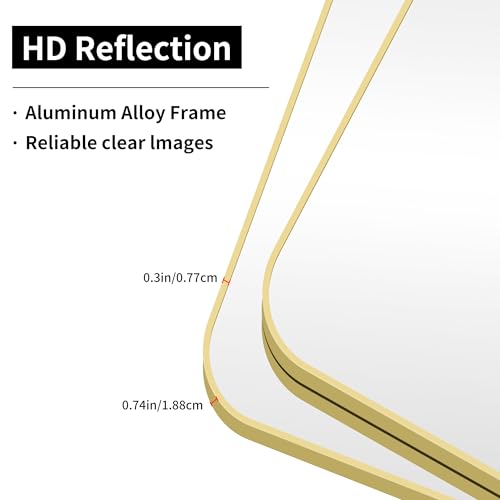 Image of 55 inchx30 inch Gold Bathroom Mirror, Large Rectangle Mirror, Rectangular Wall Mirror, Rounded Corner Vanity Mirror with Aluminum Metal Frame for Bathroom Bedroom Living Room Horizontal /Vertical