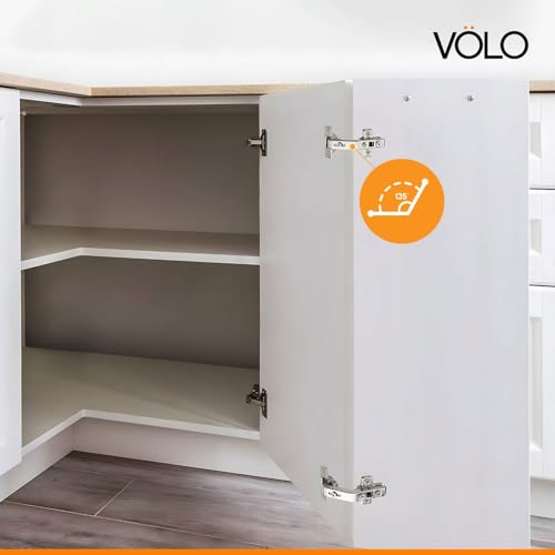 Image of VOLO 135 Pie Kitchen Corner Hinge with Screws | Full Overlay Pie-Cut Cabinet Hinge | Mild Steel 2D Adjustable | Pack of 2 Pieces for Modular Kitchens