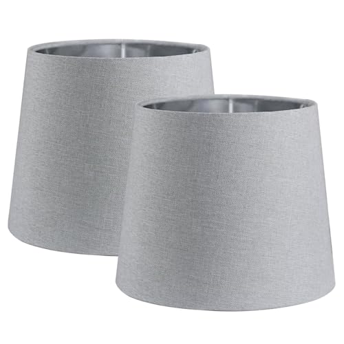 Sinta 2 Pack 7' E27/E14/ Moderno Cónico Pantalla de Lámpara Reemplazo de Tela Tombra de Luz de Estilo Simple Para la Lámpara de Mesa,Gris con Forro Plata Lámpara de pared