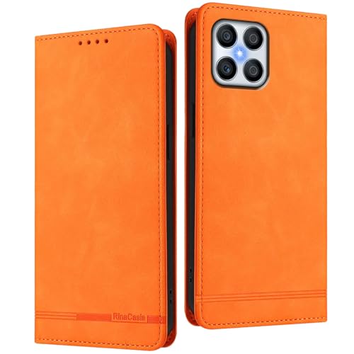 WBWONE Funda Cartera de Cuero para Huawei Honor X8 5G / X6 / Honor 70 Lite – Carcasa con Bloqueo RFID, Cierre Magnético, Ranuras para Tarjetas y Función de Soporte - Naranja
