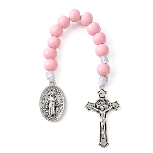 YQZIYOU Pocket Rosary for Women - Handmade Wooden Catholic Rosaries Wooden Bead Rosary Necklace Metal Cross For Catholic Or Christian Gift