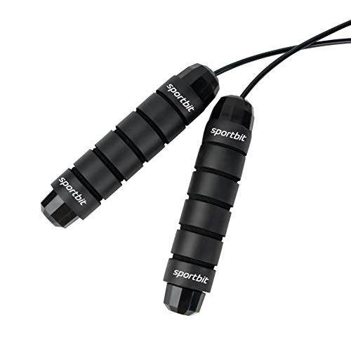 SPORTBIT Jump Rope Black - Adjustable - for Speed Skipping - Comes with Excercise e-Book