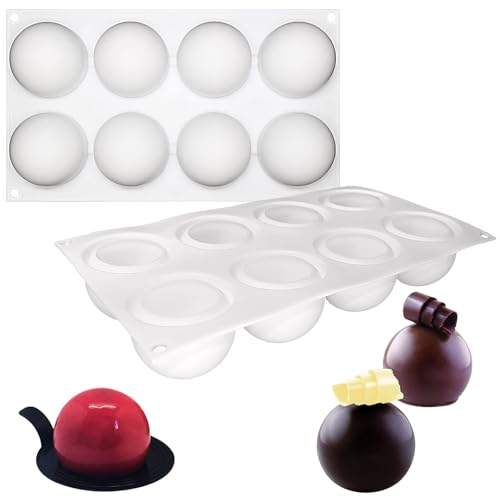 Noaxylic Moule Sphérique, Moule Demi Sphere Silicone, Moules en Silicone Demi-Sphère, 8 Cavités Ø 6.5 cm, Moules à Chocolat Boule, pour Faire Boules...